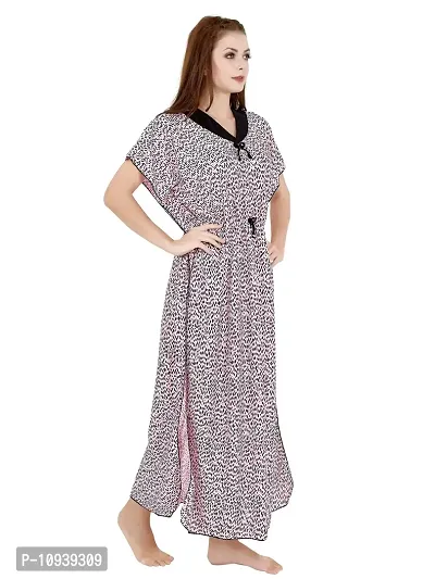 Veshvilla Women's Print Regular Kaftan Maxi Nighty (Cheeta, Pink)-thumb3