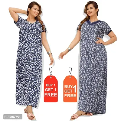 Stylish Fancy Satin Printed Nighty Combo For Women Pack Of 2