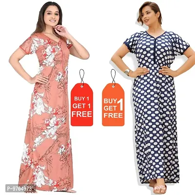 Stylish Fancy Satin Printed Nighty Combo For Women Pack Of 2-thumb0