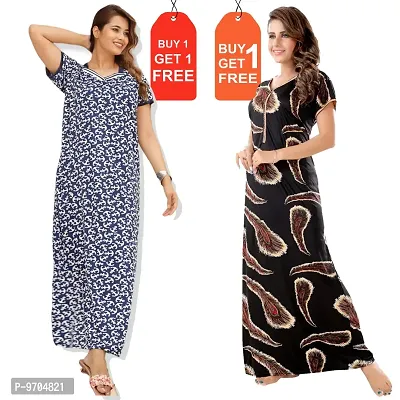 Stylish Fancy Satin Printed Nighty Combo For Women Pack Of 2