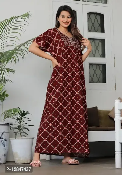 Embroidery Cotton Printed Nighty/Gown-thumb4