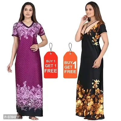 Stylish Fancy Satin Printed Nighty Combo For Women Pack Of 2