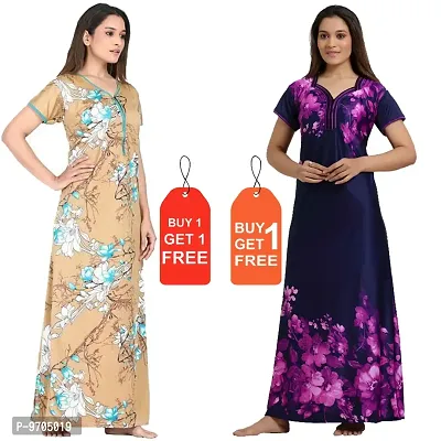 Stylish Fancy Satin Printed Nighty Combo For Women Pack Of 2