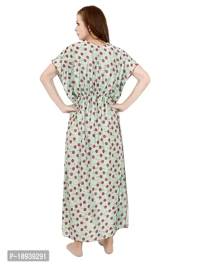 Veshvilla Women's Print Regular Kaftan Maxi Nighty (Cherry, Light Green)-thumb2