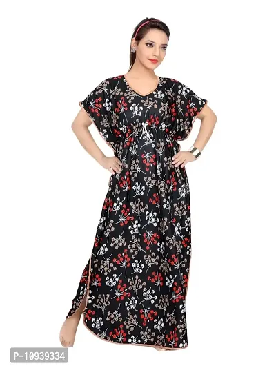 Veshvilla Women's Print Regular Kaftan Maxi Nighty (1006, Red)-thumb0