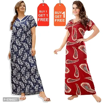 Stylish Fancy Satin Printed Nighty Combo For Women Pack Of 2