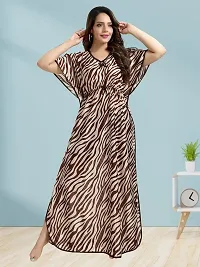 Veshvilla Women's Print Regular Kaftan Maxi Nighty (Zebra, Brown)-thumb1