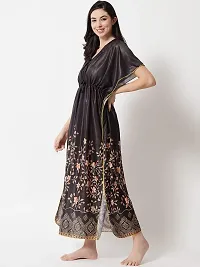 Veshvilla Women's Print Regular Kaftan Maxi Nighty (Black)-thumb3