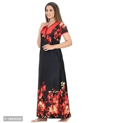 Veshvilla Women's Print Regular Maxi Nighty (Red)-thumb0