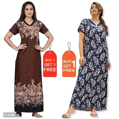 Stylish Fancy Satin Printed Nighty Combo For Women Pack Of 2