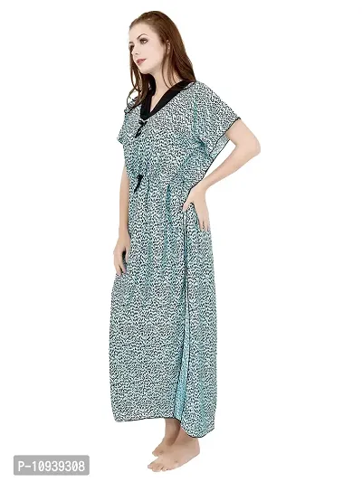 Veshvilla Women's Print Regular Kaftan Maxi Nighty (Cheeta, Sky)-thumb4