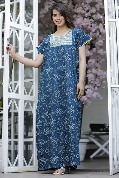 New Inn!!! Premium Fancy Cotton Printed Night Dress Maxi Nighty For Women