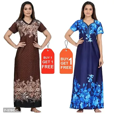 Stylish Fancy Satin Printed Nighty Combo For Women Pack Of 2