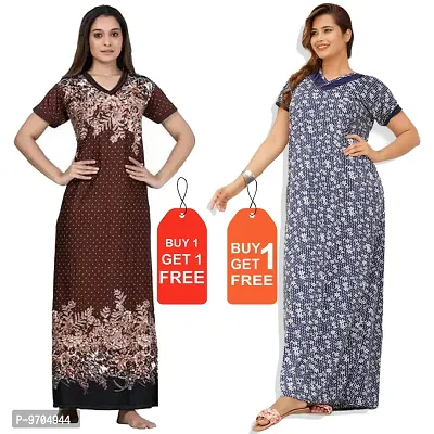 Stylish Fancy Satin Printed Nighty Combo For Women Pack Of 2