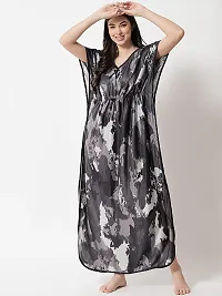 Veshvilla Women's Print Regular Kaftan Maxi Nighty (Army, Grey)-thumb2