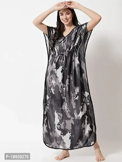 Veshvilla Women's Print Regular Kaftan Maxi Nighty (Army, Grey)-thumb3