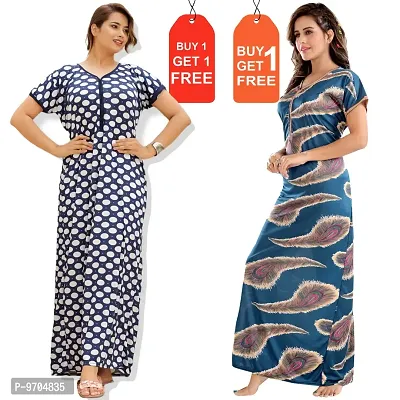 Stylish Fancy Satin Printed Nighty Combo For Women Pack Of 2