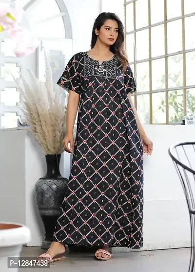 Embroidery Cotton Printed Nighty/Gown-thumb0
