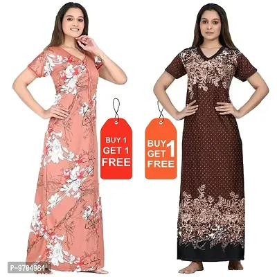 Stylish Fancy Satin Printed Nighty Combo For Women Pack Of 2-thumb0