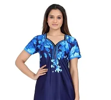 Veshvilla Women's Print Regular Maxi Nighty (Navy Sky)-thumb1