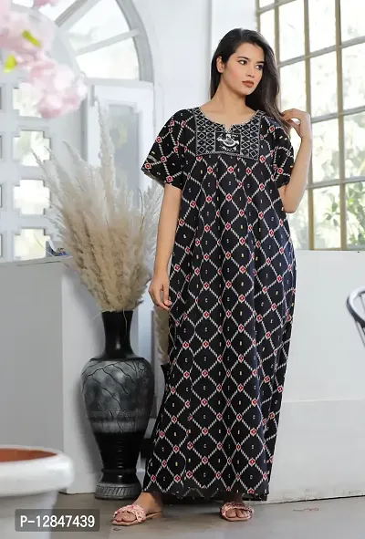 Embroidery Cotton Printed Nighty/Gown-thumb3