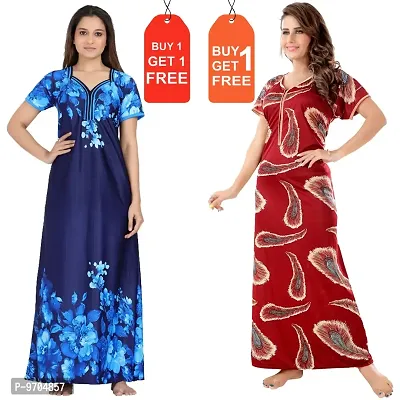 Stylish Fancy Satin Printed Nighty Combo For Women Pack Of 2-thumb0