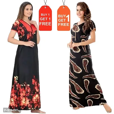 Stylish Fancy Satin Printed Nighty Combo For Women Pack Of 2