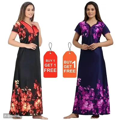 Stylish Fancy Satin Printed Nighty Combo For Women Pack Of 2