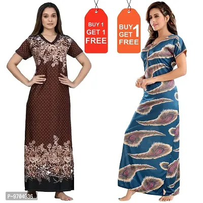 Stylish Fancy Satin Printed Nighty Combo For Women Pack Of 2