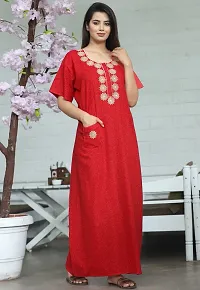 Elegant Red Cotton  Nighty For Women-thumb2