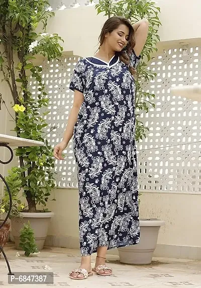 Blue Satin Printed Nightwear For Women-thumb3