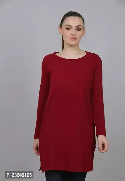 Stylish Fancy Cotton Blend Solid Long T-Shirts For Women-thumb0