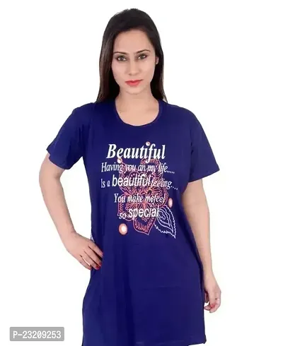 Stylish Fancy Cotton Blend Printed Long T-Shirts For Women-thumb0