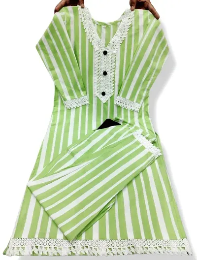 Trendy Striped Kurta Bottom Set For Women