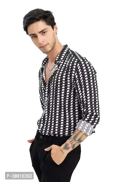 Stylish Black Cotton Printed Casual Shirt For Men-thumb0