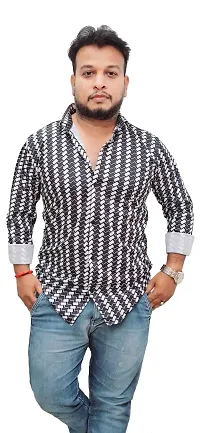 Stylish Black Cotton Blend Printed Casual Shirt For Men-thumb2