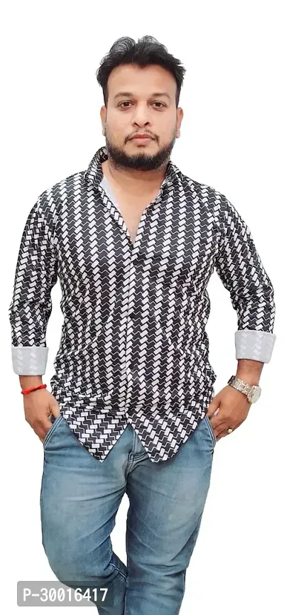 Stylish Black Cotton Blend Printed Casual Shirt For Men-thumb3