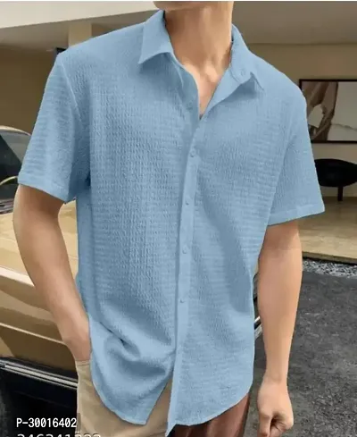 Stylish Blue Polycotton Solid Casual Shirt For Men-thumb3