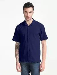 Stylish Navy Blue Polycotton Solid Casual Shirt For Men-thumb3