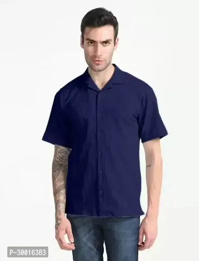 Stylish Navy Blue Polycotton Solid Casual Shirt For Men-thumb4