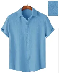 Stylish Blue Polycotton Solid Casual Shirt For Men-thumb3