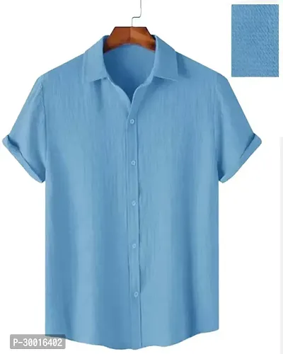 Stylish Blue Polycotton Solid Casual Shirt For Men-thumb4