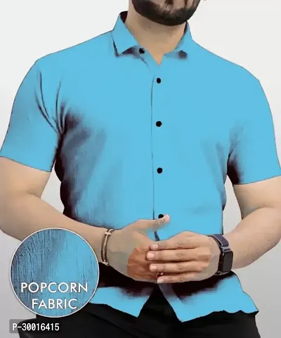 Stylish Blue Polyester Solid Casual Shirt For Men