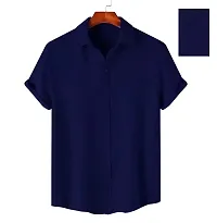 Stylish Navy Blue Polycotton Solid Casual Shirt For Men-thumb4