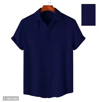 Stylish Navy Blue Polycotton Solid Casual Shirt For Men-thumb5