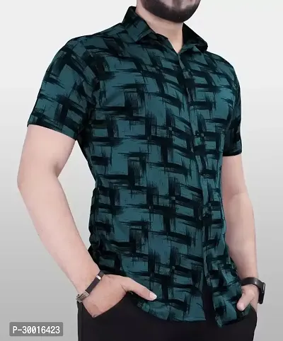 Stylish Green Silk Blend Printed Casual Shirt For Men-thumb5