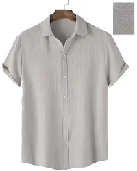 Stylish Grey Polycotton Solid Casual Shirt For Men-thumb3