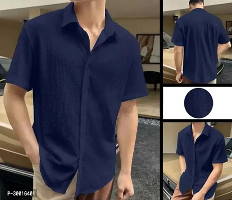 Stylish Navy Blue Polycotton Solid Casual Shirt For Men-thumb0