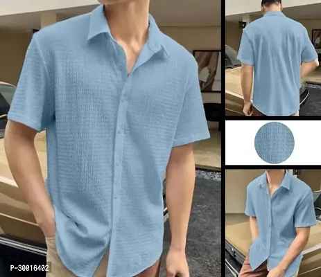 Stylish Blue Polycotton Solid Casual Shirt For Men-thumb0