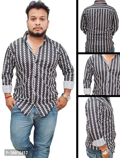 Stylish Black Cotton Blend Printed Casual Shirt For Men-thumb0